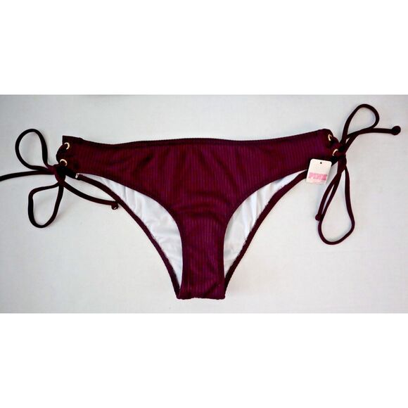 Pink x Victoria's Secret Swim Sz M Burgundy Lace-Up Top & Cheeky Bikini Set - Picture 8 of 12